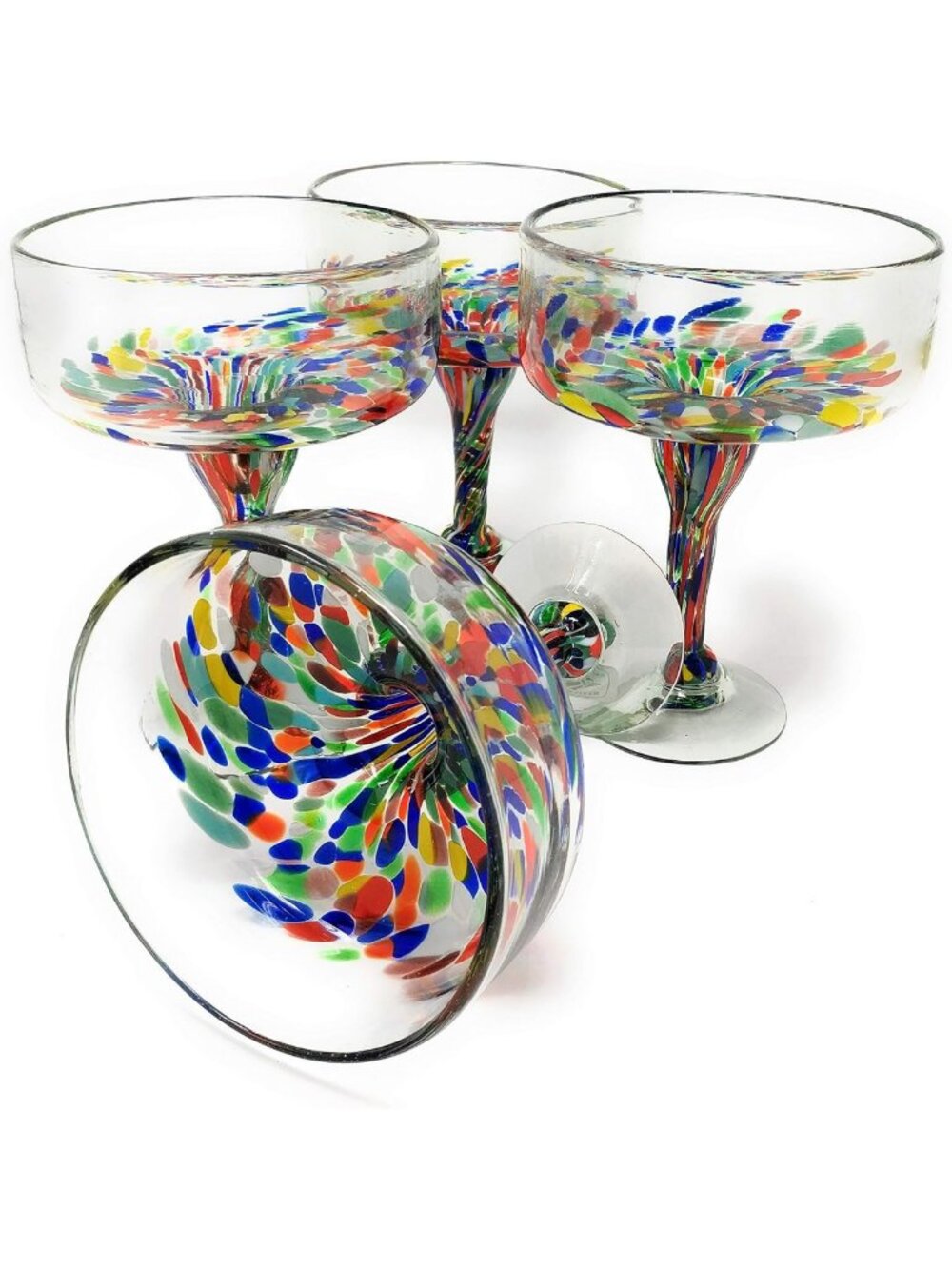 Colorful Hand Blown Margarita Glasses Set of 4 – 16 oz Confetti Design